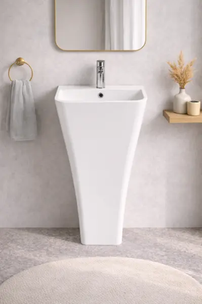 Lavoar freestanding din compozit, alb lucios, dreptunghiular, Foglia Lea