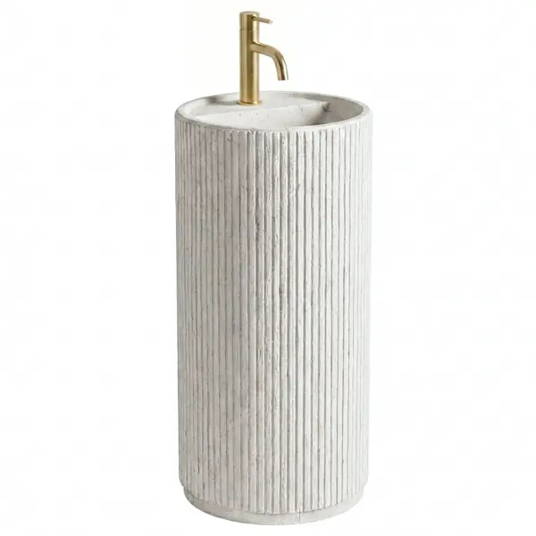 Lavoar freestanding rotund REA Margarita, piatra compozita Artificial Stone, alb imitatie piatra, 39 x 39 cm