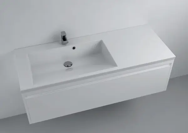 Lavoar incastrat din compozit, 125 x 50 cm, cuva orientata pe stanga, alb lucios, dreptunghiular, Foglia Peggy