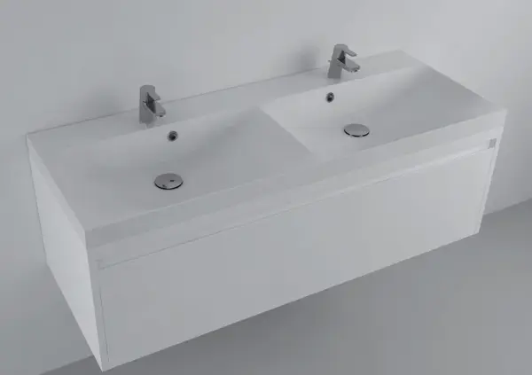 Lavoar incastrat din compozit, dublu, dreptunghiular, alb lucios, 121 x 46.4 cm, Foglia Modulo