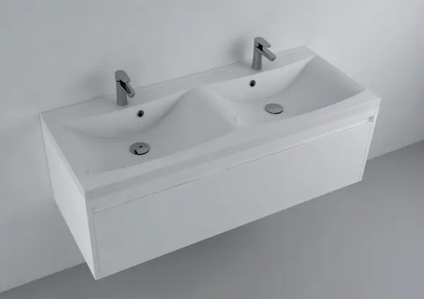 Lavoar incastrat dublu din compozit, 120 x 48 cm, alb lucios, dreptunghiular, Foglia Lucia