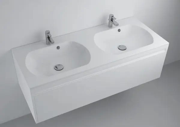 Lavoar incastrat dublu din compozit, 120 x 50 cm, alb lucios, dreptunghiular, Foglia Estella