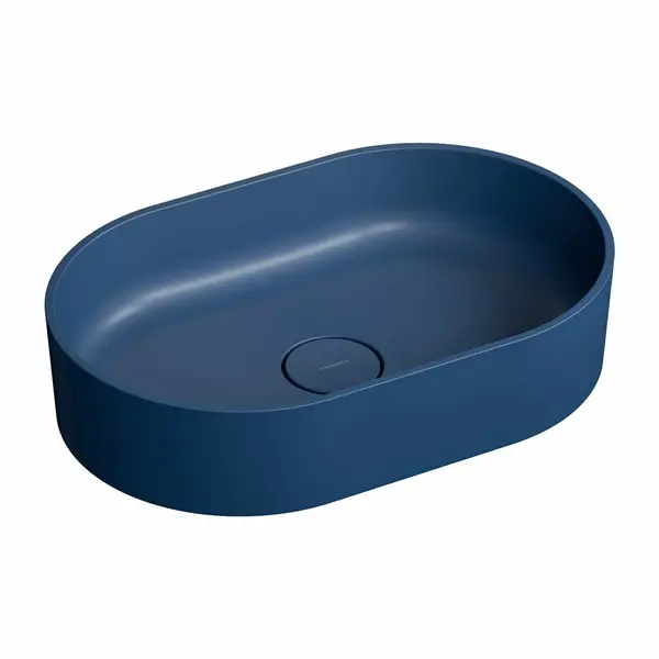 Lavoar OMNIRES Ovo M+ cu montare pe blat, 55x36 cm, compozit, albastru mat