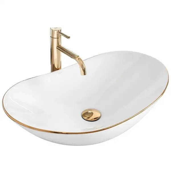 Lavoar oval de blat alb-cu auriu 62x36 cm Rea Royal