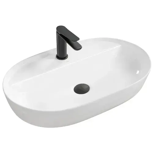 Lavoar oval REA Aura, ceramica alb lucios, 60,5 x 40,5 cm