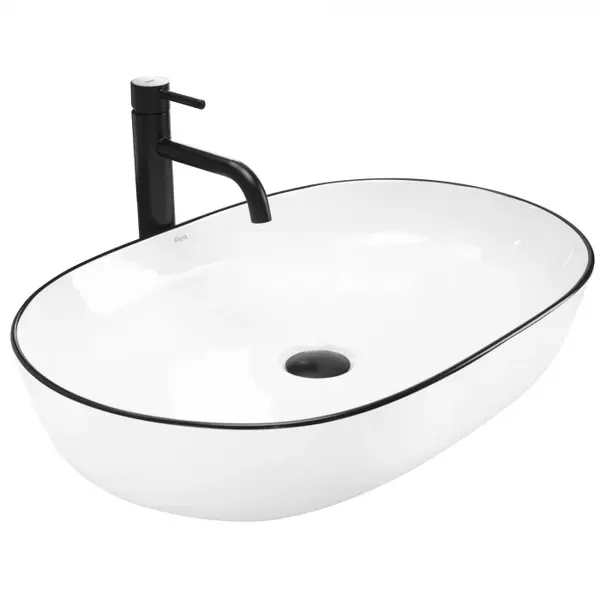 Lavoar oval Rea CLEO, alb neagru, ceramica lucioasa, 60,5 x 41 cm