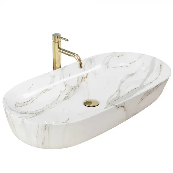 Lavoar oval REA CLEO, aspect de marmura, 81 x 41 cm