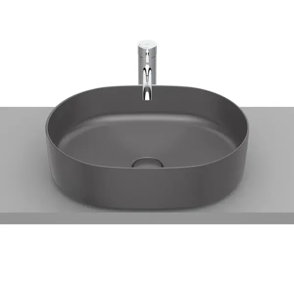 Lavoar oval Roca Inspira Round A327520640, 500 x 370 mm, fara orificiu baterie, fara preaplin, montare pe blat, Antracit