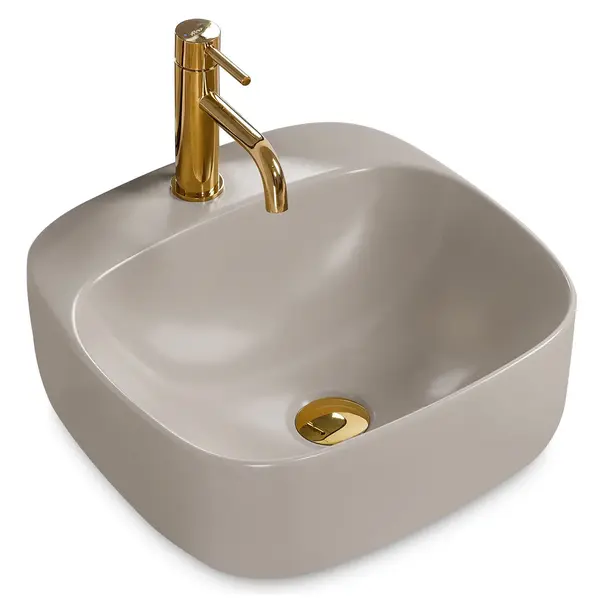 Lavoar patrat Rea Luiza, ceramica gri mat, 42 x 42 cm