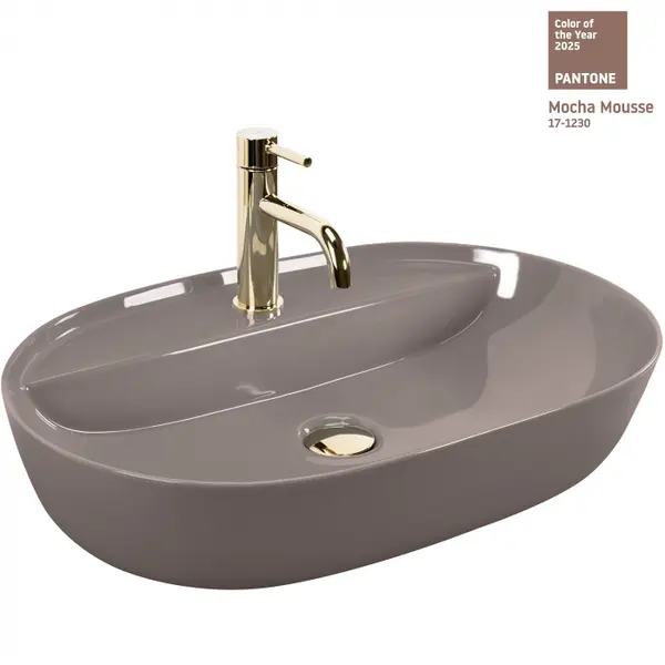 Lavoar pe blat, bej lucios, oval 61 cm, Rea Aura