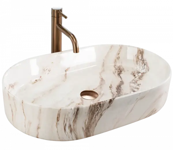 Lavoar pe blat, imitatie piatra, oval 60 cm, Rea Nadia