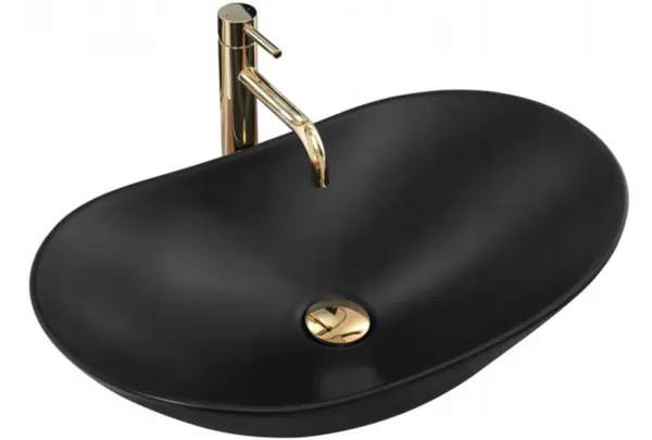 Lavoar pe blat oval, negru mat 60 cm, Rea Royal