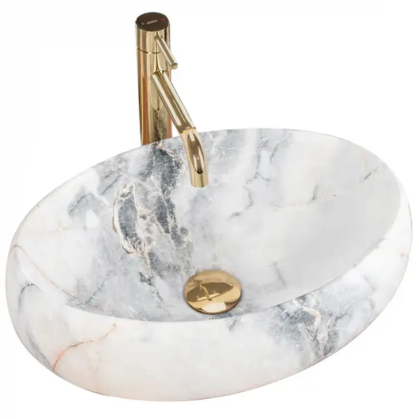 Lavoar pe blat oval REA Linda , ceramica efect piatra, 48.5x34 cm