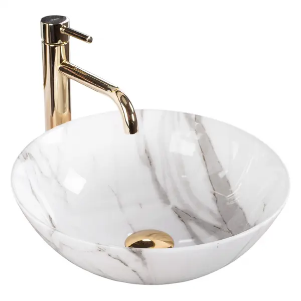 Lavoar pe blat rotund 35 cm, imitatie piatra, Rea, Stella Aiax Shiny