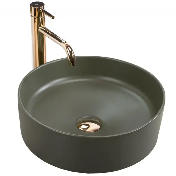 Lavoar pe blat rotund ceramica, verde mat, REA Sami 37x37 cm, Rea
