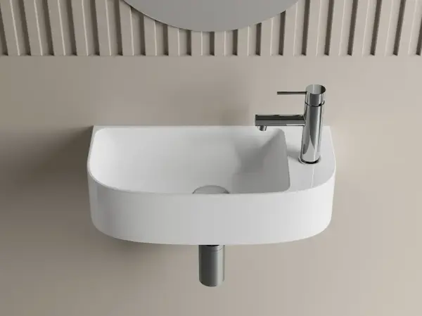 Lavoar suspendat din compozit, 44x22x10.5 cm, alb lucios, Foglia Sonnet