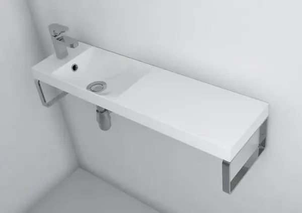 Lavoar suspendat din compozit, 80 x 22 cm, alb lucios, dreptunghiular, Foglia Penelope