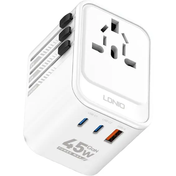 LDNIO Adaptor priza international GaN LDNIO Z8, 1 X USB, 2 X USB-C, Incarcare rapida, 45W