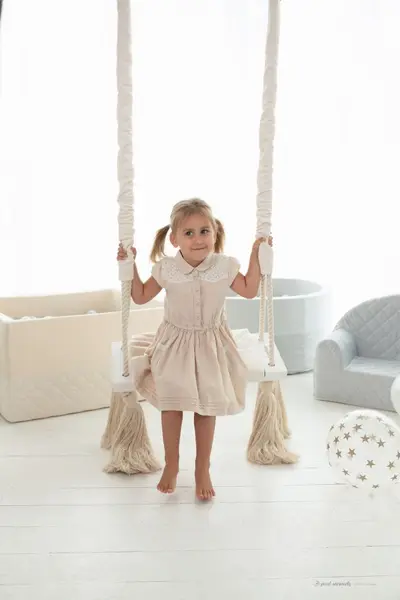 Leagan din lemn si spuma by BabySteps pentru copii WoodSwing catifea Velvet Sepia rose