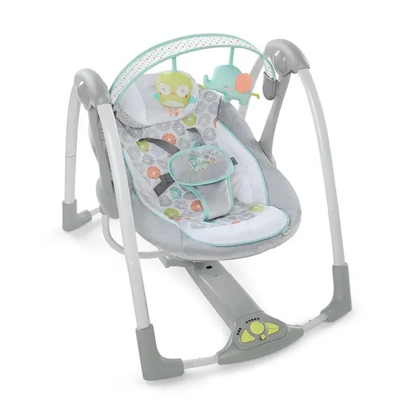 Leagan electric pentru bebelusi, Ingenuity, Swing ’n Go, 5 viteze de leganare, 8 melodii, Sunete naturale, Sistem WhisperQuiet, Hybridrive Technology, Pliabil, Multicolor