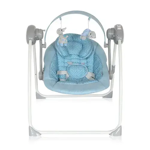 Leagan Lorelli Portofino Cameo Blue, electric si muzical, 5 viteze de leganare, 12 melodii, tetiera si husa detasabile, blocare a balansului, centura in 5 puncte, temporizator, arcada cu 2 jucarii de plus