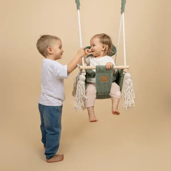 Leagan pentru copii si bebelusi MeowBaby catifea reiata aesthetic olive green