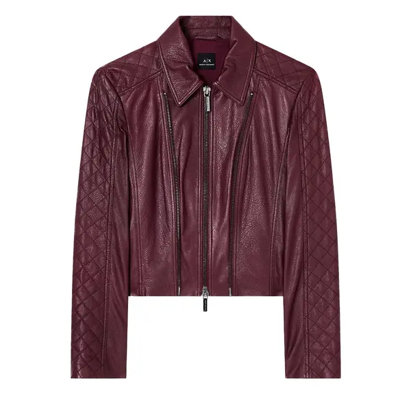 Leather jacket with quilted sleeves M