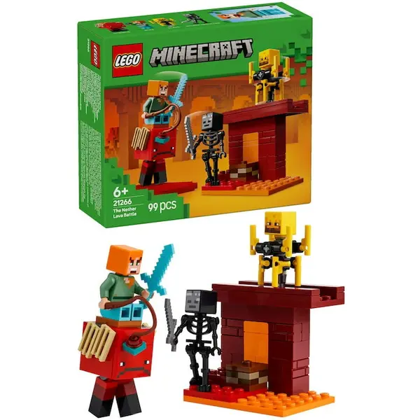 LEGO® Jucarie LEGO® Minecraft™, Batalie deasupra lavei in Nether 21266, 99 piese, 6 ani+