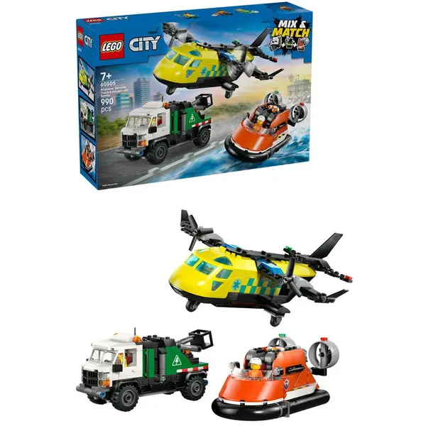 LEGO® LEGO® City - Avion, autospeciala de service si aeroglisor in versiuni adaptate 60505, 990 piese