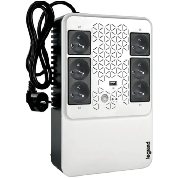 LEGRAND UPS Legrand Keor Multiplug 600VA - 6 prize franceze (4 de rezerva + 2 cu protectie la supratensiune), incarcator USB, regulator de frecventa automata