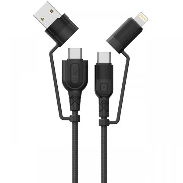 Lemontti Cablu Fisheye Series Multi-connector 4 in 1, USB-A & Type-C la Type-C & Lightning, PD, 60W, 1.2m, Negru