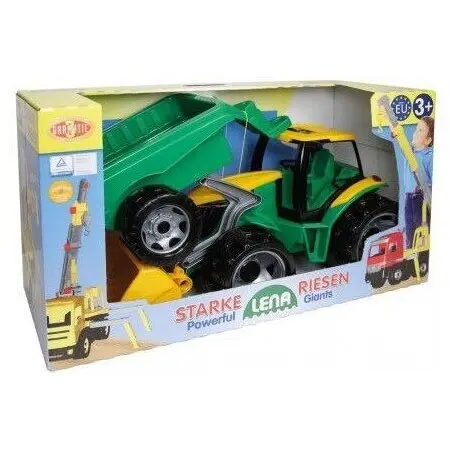 Lena Tractor cu remorca Lena, Plastic, 90 cm, Verde / Galben