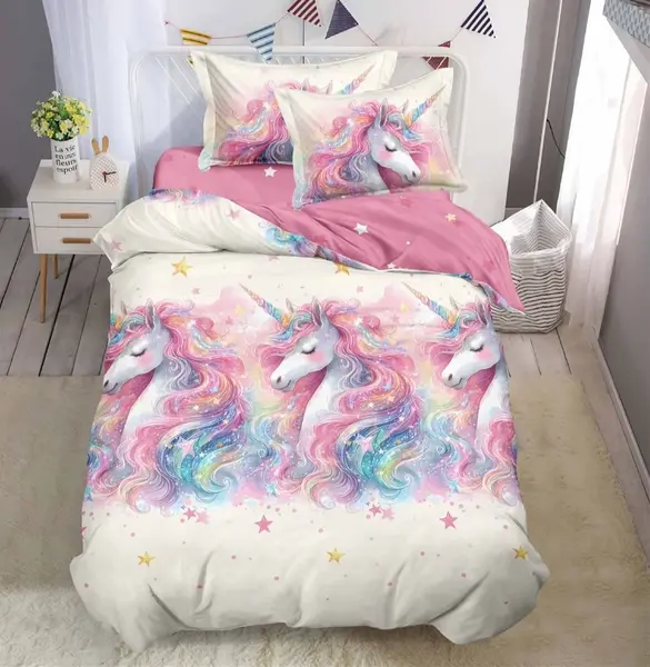 Lenjerie 1 Persoana cu elastic 140x200 Unicorn (Finet)