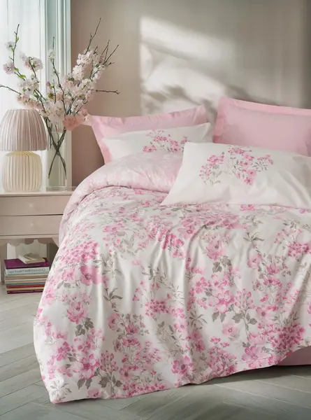 Lenjerie 1 Persoana Floren Roz (Bumbac 100%)