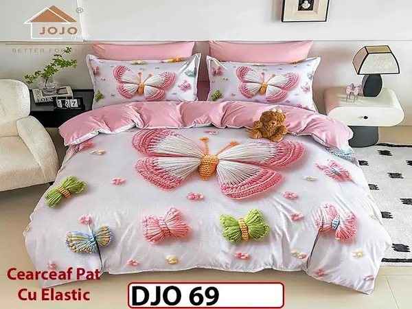 Lenjerie 3D din finet 4 piese 1 Persoana Cearceaf cu Elastec - DJO69
