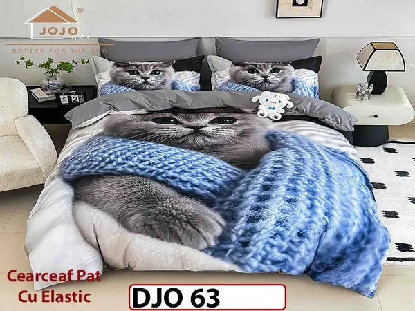 Lenjerie 3D din finet 4 piese 1 Persoana Cearceaf cu Elastec - DJO63