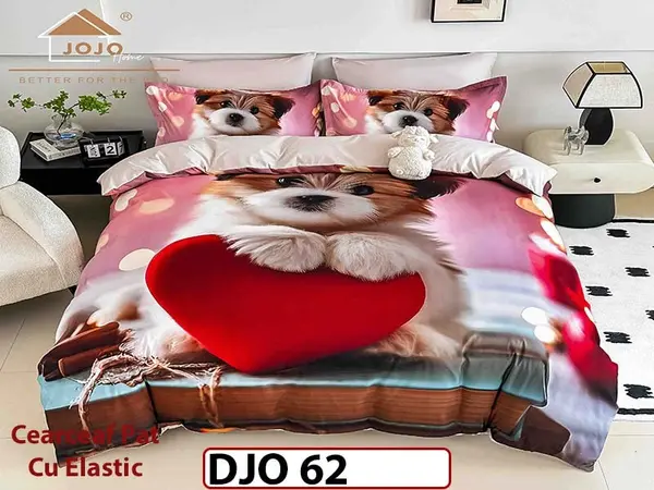 Lenjerie 3D din finet 4 piese 1 Persoana Cearceaf cu Elastec - DJO62
