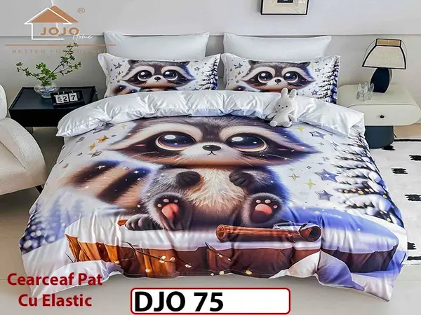 Lenjerie 3D din finet 4 piese 1 Persoana Cearceaf cu Elastec - DJO75