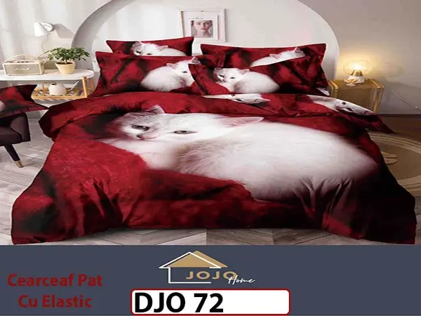 Lenjerie 3D din finet 4 piese 1 Persoana Cearceaf cu Elastec - DJO72