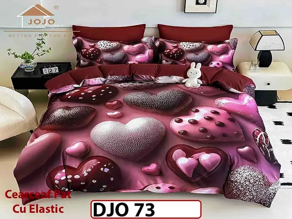 Lenjerie 3D din finet 4 piese 1 Persoana Cearceaf cu Elastec - DJO73