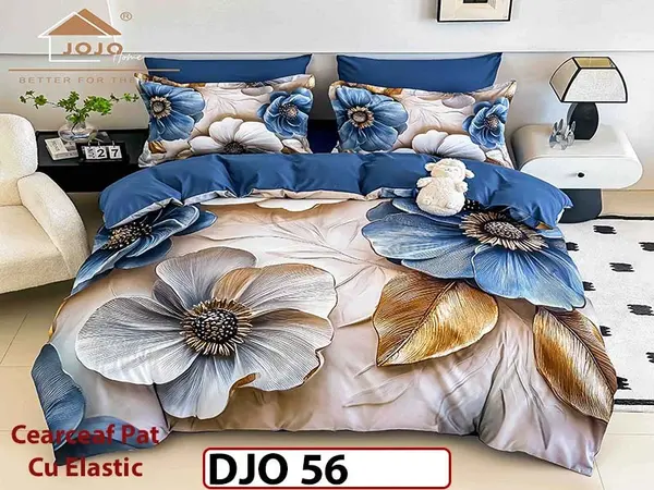 Lenjerie 3D din finet 4 piese 1 Persoana Cearceaf cu Elastec - DJO56