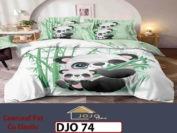 Lenjerie 3D din finet 4 piese 1 Persoana Cearceaf cu Elastec - DJO74