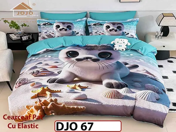 Lenjerie 3D din finet 4 piese 1 Persoana Cearceaf cu Elastec - DJO67