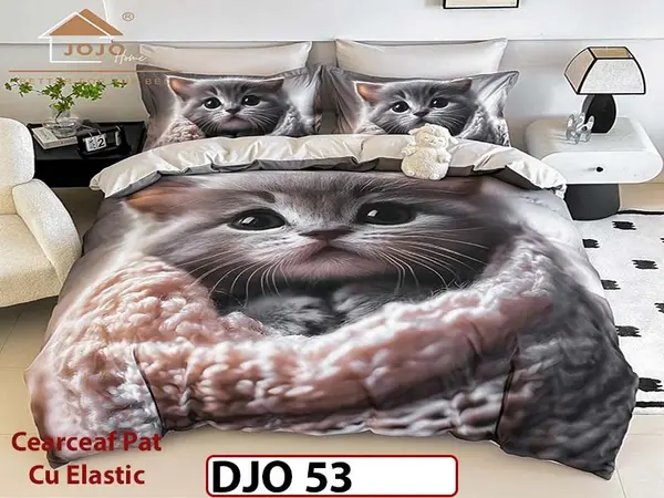 Lenjerie 3D din finet 4 piese 1 Persoana Cearceaf cu Elastec - DJO53
