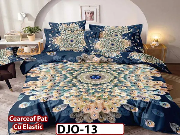 Lenjerie 3D din finet 4 piese 1 Persoana Cearceaf cu Elastec - DJO13