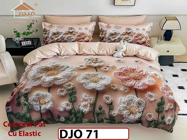 Lenjerie 3D din finet 4 piese 1 Persoana Cearceaf cu Elastec - DJO71