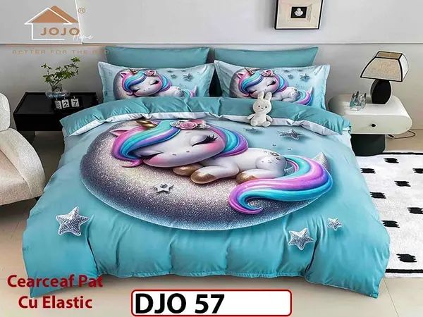 Lenjerie 3D din finet 4 piese 1 Persoana Cearceaf cu Elastec - DJO57