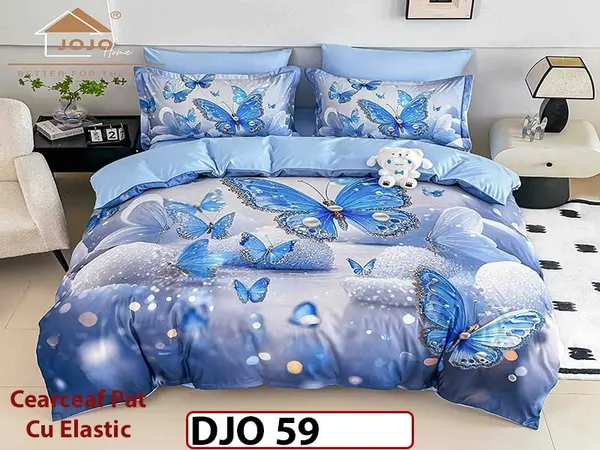 Lenjerie 3D din finet 4 piese 1 Persoana Cearceaf cu Elastec - DJO59