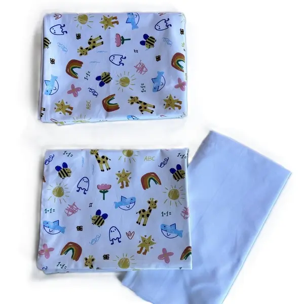 Lenjerie cu 3 piese din bumbac organic pentru patut 120x60 cm Twindeco Alb cu desene