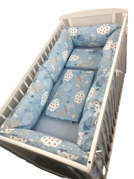 Lenjerie cu perne lungi pat 140x70 cm Norisori cu luna albastru